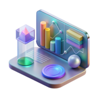vibrant reflective retro Holographic data interface with complex diagrams and charts NO BACKGROUND with Transparent Background. elite png