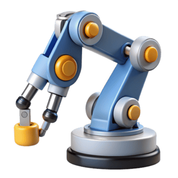 radiante tranquilo arte deco robótico braço com múltiplo juntas e intercambiável ferramentas. não fundo com transparente fundo. fresco png