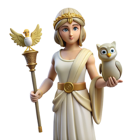 mesmerizing passionate bohemian Athena, Goddess of Wisdom, with owl, NO BACKGROUND with Transparent Background. 8K png