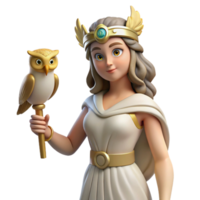 radiant coastal Athena, Goddess of Wisdom, holding an owl, NO BACKGROUND with Transparent Background. studio quality png