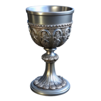 splendid passionate art deco A single, ornate silver chalice, intricate carvings, NO BACKGROUND with Transparent Background. high quality png