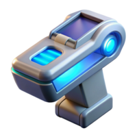 immaculate passionate geometric Advanced medical scanner, handheld, futuristic design, blue light, NO BACKGROUND with Transparent Background. refined png