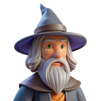 pristine playful futuristic A wise old wizard with a long white beard and a pointed hat. NO BACKGROUND with Transparent Background. fine detail png