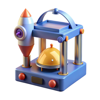 heiter zeitlos fortgeschritten 3d Drucker Erstellen ein Miniatur Raumschiff Nein Hintergrund mit transparent transparent Hintergrund. png