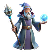 reflective dazzling A powerful wizard with a staff, casting a spell. NO BACKGROUND with Transparent Background. detailed png