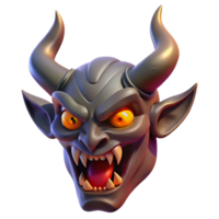 splendid intense surreal A fearsome demon head, horns and glowing eyes. NO BACKGROUND with Transparent Background. studio quality png