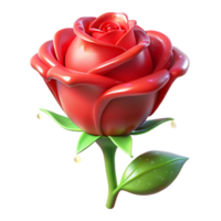 splendid playful gothic Single red rose, magical glow, thorns, dripping with enchanted dew NO BACKGROUND with Transparent Background. sharp png