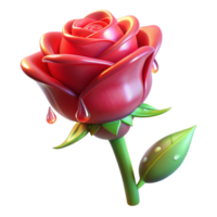 stunning passionate tropical Single red rose, magical glow, thorns, dripping with enchanted dew NO BACKGROUND with Transparent Background. gallery standard png