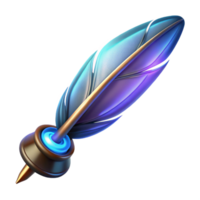 impressive baroque A stylized feather pen, writing with glowing ink. NO BACKGROUND with Transparent Background. impeccable png
