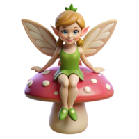 gorgeous distinctive A whimsical pixie, sitting on a mushroom. NO BACKGROUND with Transparent Background. Mushroom is part of the pixie design, not an environmental element png