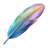 picturesque joyful tropical A single, floating feather, iridescent and magical. NO BACKGROUND with Transparent Background. handcrafted png