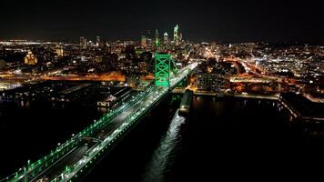 Amazing Benjamin Franklin Bridge at Philadelphia in Pennsylvania United States. Highrise Urban. photo
