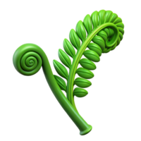radiant exceptional A single green fern frond unfurling NO BACKGROUND with Transparent Background. png