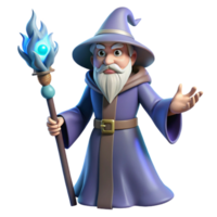 joyful sumptuous A powerful wizard with a staff, casting a spell. NO BACKGROUND with Transparent Background. 4K png