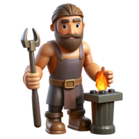 magnificent bold creative Hephaestus, God of the Forge, blacksmithing tools, NO BACKGROUND with Transparent Background. high quality png