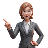 pristine victorian Businesswoman in a suit pointing forward, NO BACKGROUND with Transparent Background. 8K png