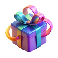 reflective sumptuous A floating, abstract gift box with a colorful ribbon. NO BACKGROUND with Transparent Background. elite png
