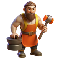 magnificent harmonious minimalist Hephaestus, God of the Forge, holding hammer, NO BACKGROUND with Transparent Background. museum quality png
