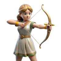mesmerizing distinctive Artemis, Goddess of the Hunt, with bow and arrow, NO BACKGROUND with Transparent Background. png