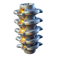 picturesque dynamic industrial Cybernetic spine with glowing vertebrae and metallic plating NO BACKGROUND with Transparent Background. flawless png