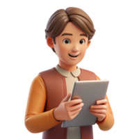stunning rustic Student using tablet computer NO BACKGROUND with Transparent Background. professional png