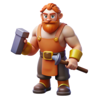 tranquil stunning Hephaestus, God of the Forge, holding a hammer, NO BACKGROUND with Transparent Background. genuine png
