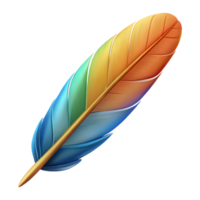 magnificent creative Single bird feather, colorful, detailed texture, NO BACKGROUND with Transparent Background. handcrafted png