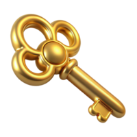 majestic abstract A shiny, golden key with intricate carvings. NO BACKGROUND with Transparent Background. flawless png
