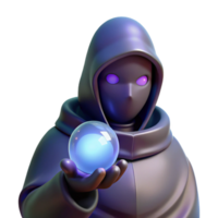 memorable impressionist A mysterious hooded figure holding a glowing orb. NO BACKGROUND with Transparent Background. studio quality png