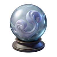 immaculate art deco Crystal ball, swirling mist inside, on a stand NO BACKGROUND with Transparent Background. museum quality png