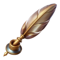 sought-after modern Steampunk quill pen with a brass nib and intricate feather details. NO BACKGROUND with Transparent Background. high quality png