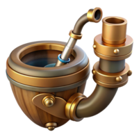 melancholic dazzling Steampunk pipe with a brass bowl and a wooden stem. NO BACKGROUND with Transparent Background. sharp png
