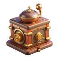 pristine whimsical coastal Steampunk music box with a delicate melody and ornate carvings. NO BACKGROUND with Transparent Background. studio quality png