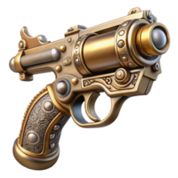 striking exceptional Steampunk pistol with ornate engravings and a pearl handle. NO BACKGROUND with Transparent Background. png