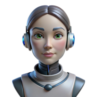 majestic bohemian Robot head, female android, realistic features. NO BACKGROUND with Transparent Background. high resolution png