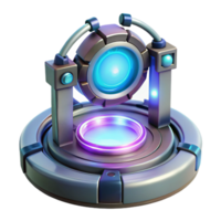 reflective magnificent Teleportation device, glowing portal, futuristic technology, energy effects. NO BACKGROUND with Transparent Background. high quality png