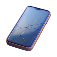 striking timeless A single, modern smartphone with a cracked screen. NO BACKGROUND with Transparent Background. png