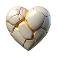 fascinating artistic A cracked porcelain heart mended with gold. NO BACKGROUND with Transparent Background. crisp png