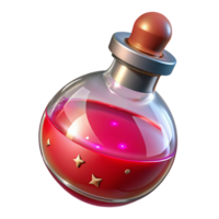 sumptuous nordic A single, sparkling magic potion bottle, red liquid, NO BACKGROUND with Transparent Background. top-tier png