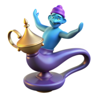 reflective beautiful A powerful djinn, emerging from a lamp, NO BACKGROUND with Transparent Background. 4K png
