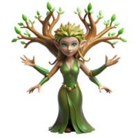 mysterious hypnotic A beautiful dryad, emerging from a tree, NO BACKGROUND with Transparent Background. museum quality png