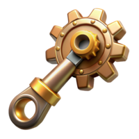 pristine surreal Steampunk wrench with adjustable gears and a brass finish. NO BACKGROUND with Transparent Background. studio quality png