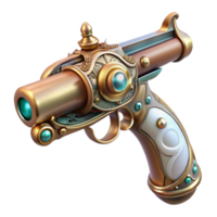 serene victorian Steampunk pistol with ornate engravings and a pearl handle. NO BACKGROUND with Transparent Background. precision png