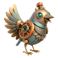 striking iconic Steampunk bird automaton with flapping wings and intricate gears. NO BACKGROUND with Transparent Background. png
