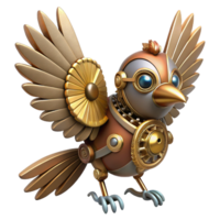 pristine renaissance Steampunk bird automaton with flapping wings and intricate gears. NO BACKGROUND with Transparent Background. masterfully captured png