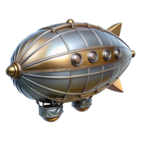 pristine vintage Steampunk zeppelin miniature with intricate details and a silver finish. NO BACKGROUND with Transparent Background. crisp png