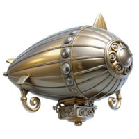 peaceful picturesque Steampunk zeppelin miniature with intricate details and a silver finish. NO BACKGROUND with Transparent Background. refined png