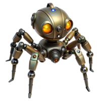 intense alluring Steampunk robotic spider with articulated legs and glowing eyes. NO BACKGROUND with Transparent Background. 8K png