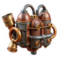 romantic enchanting Steampunk jetpack with miniature steam engines and copper pipes. NO BACKGROUND with Transparent Background. gallery standard png