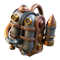 inspired surreal Steampunk jetpack with miniature steam engines and copper pipes. NO BACKGROUND with Transparent Background. expertly shot png